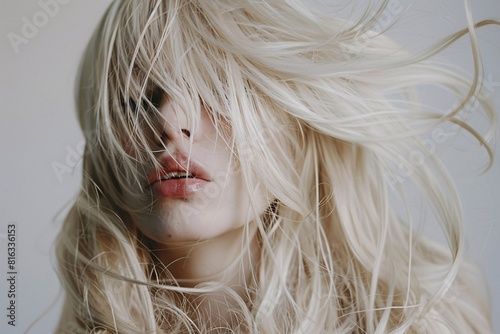 Fashion Photoshoot: Stylish Woman with Blonde Hair and Windblown Hair in High Definition