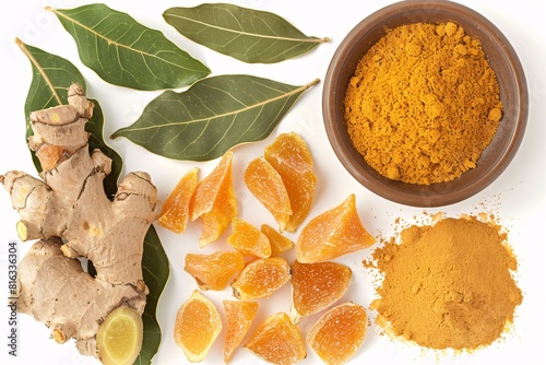 A Collection of Fresh Ingredients: Ginger, Cinnamon, and Orange Zest on a Countertop