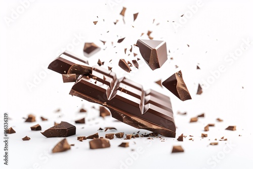 Explosion of Chocolate Breaking into Pieces
