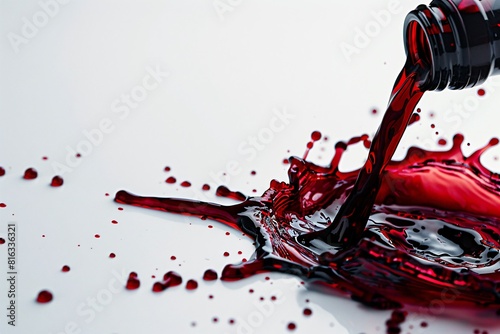 Wine Bottle Overflowing with Red Wine and Spills