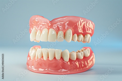 Giant Pink Dentures Against a White Background