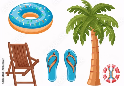 Summer Vacation Pack: Relaxing Beach Getaway with Donut and Palm Tree