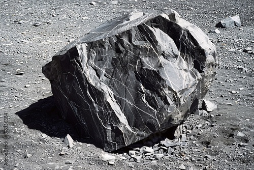 Giant Stone Sculpture on Rocky Ground