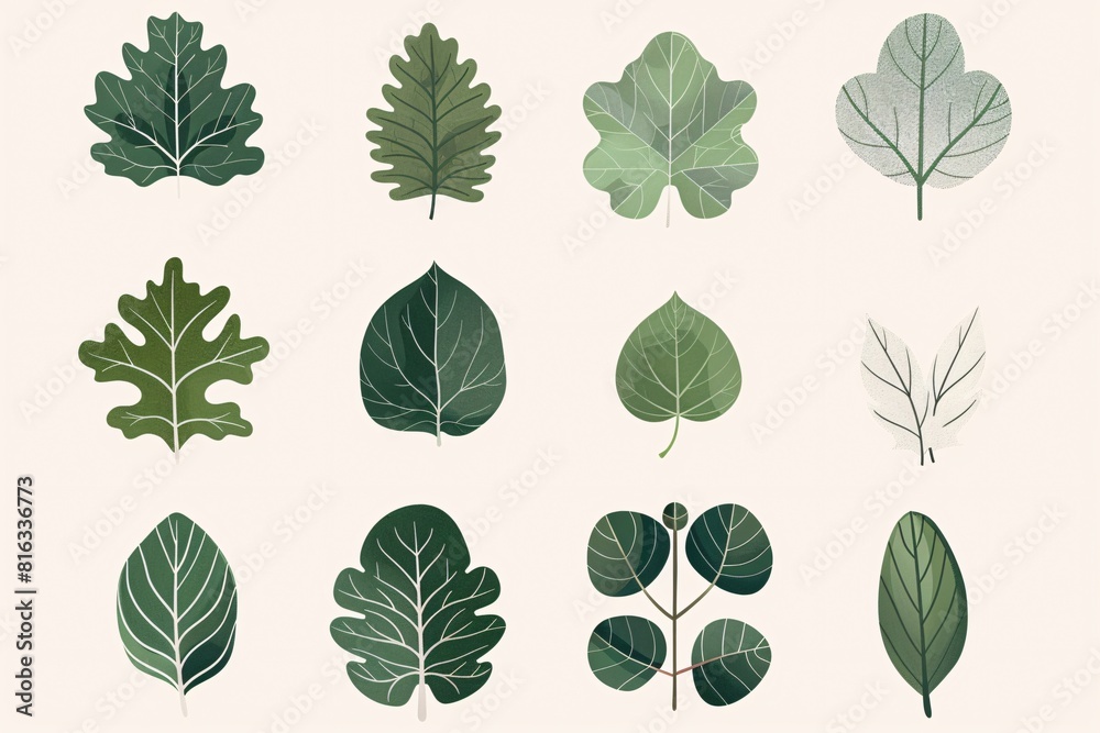 Collection of Stylized Leaf Illustrations in a Monochromatic Palette Collection of Stylized Leaf Illustrations in a Monochromatic Palette