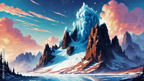 Comic drawing style of blue ice cold mount background