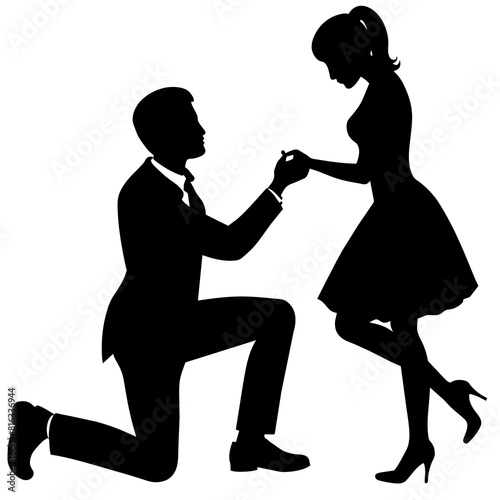 silhouette of a couple, boyfriend proposing-to-his girlfriend in a romantic