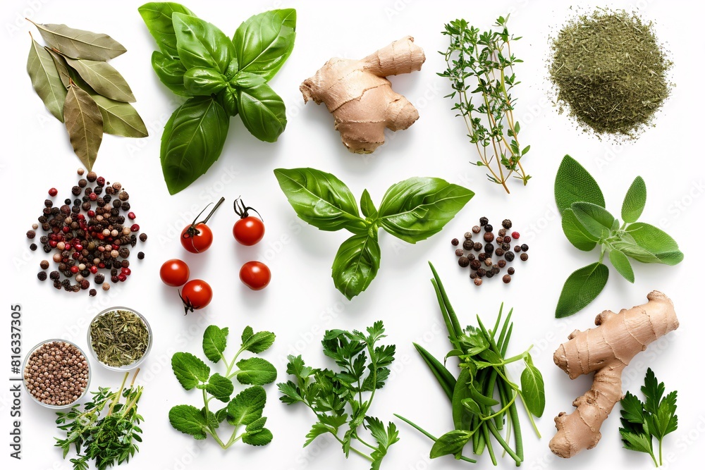 Cooking Ingredients: A Collection of Fresh Herbs and Spices
