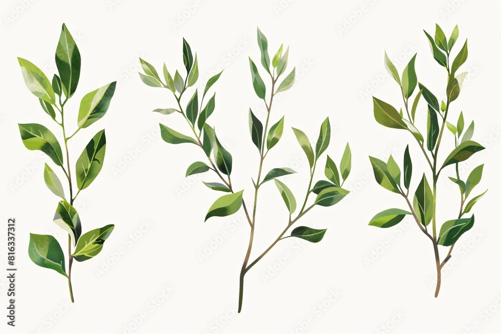 Set of Three Leafy Plants in a Vector Graphic
