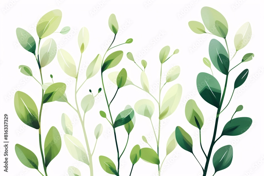 Watercolor Botanical Illustration with Plant Motifs