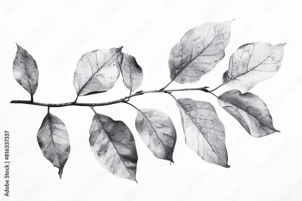 Leaf Artwork - Black and White Tree Branch with Leaves Print