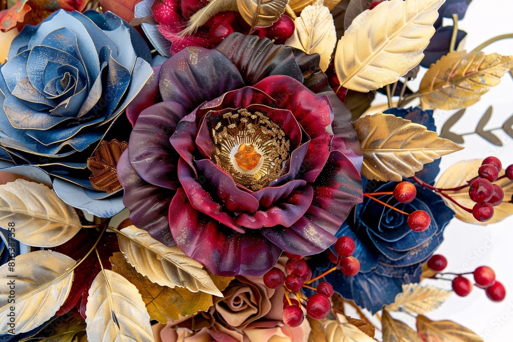 Vintage Floral Arrangement with Colorful Flowers and Berries