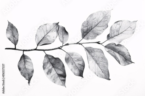 Obraz na płótnie Leaf Artwork - Black and White Tree Branch with Leaves Print w salonie