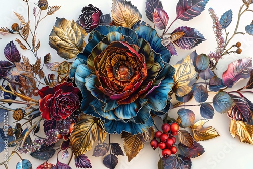 Colorful Artistic Floral Arrangement with Various Textures