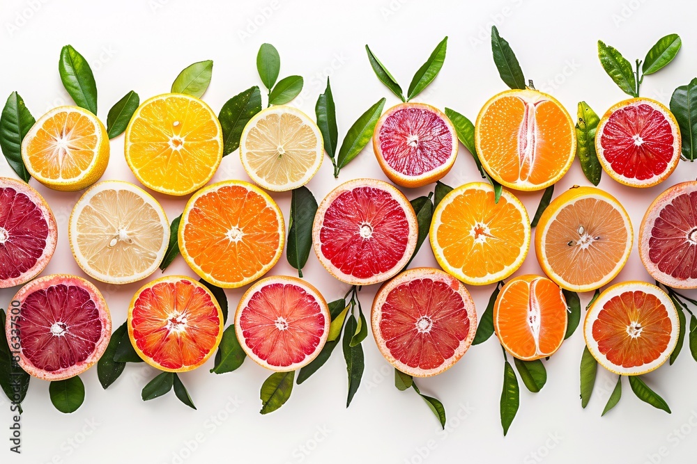 Colorful Citrus Display with Orange, Grapefruit, and Tangerine
