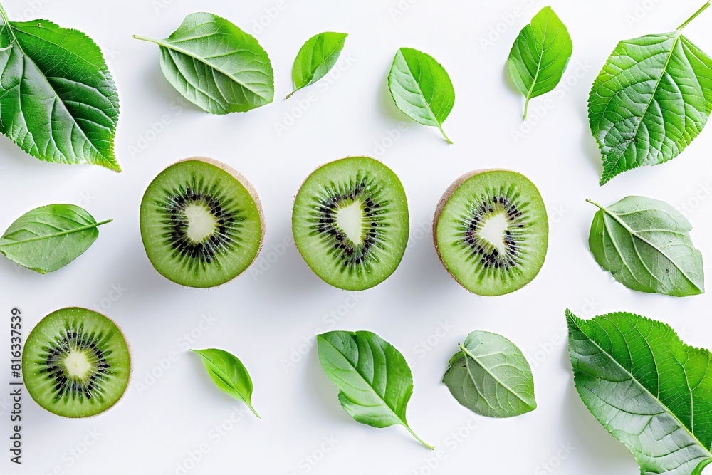 Kiwifruit Medley: Fresh Fruit Arrangement with Kiwis and Leaves