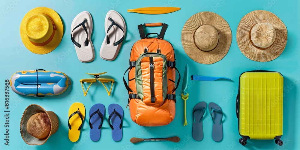 Vibrant Vacation Packing: Travel Essentials in a Colorful Display