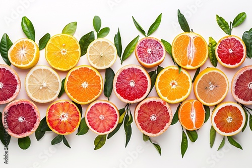 Colorful Citrus Display with Orange, Grapefruit, and Tangerine