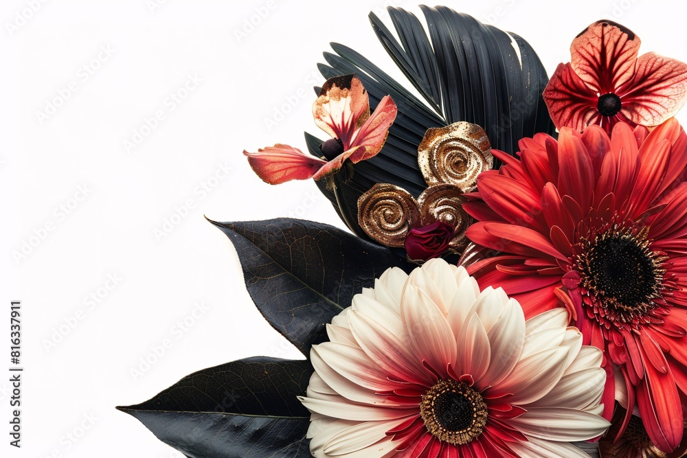 Vibrant Floral Bouquet with Red Flowers and Green Leaves