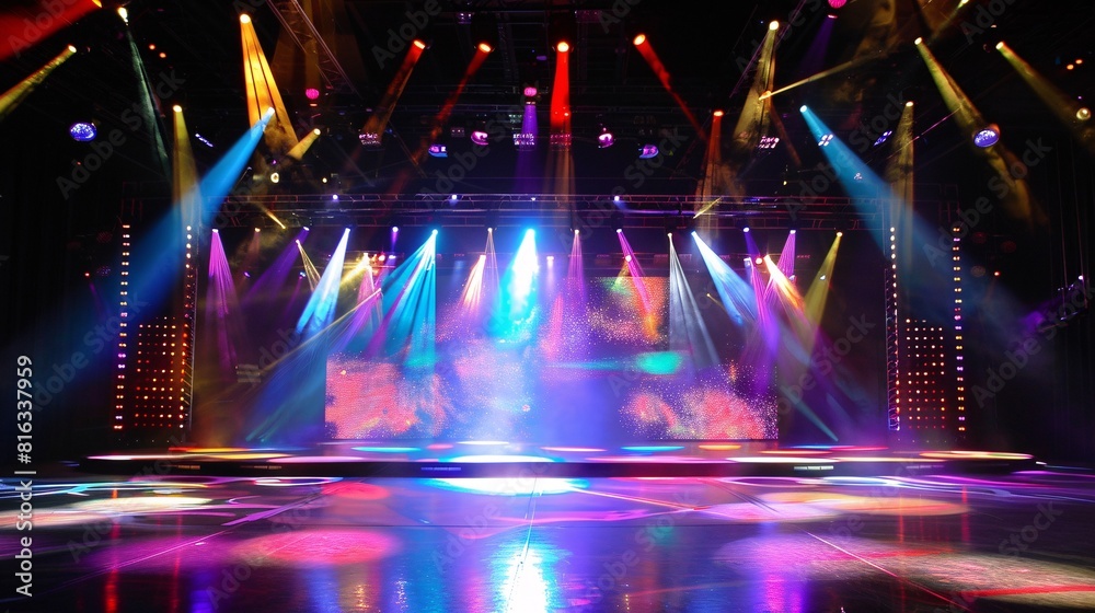Vivid Stage Lighting and Colorful Lights in a Theater
