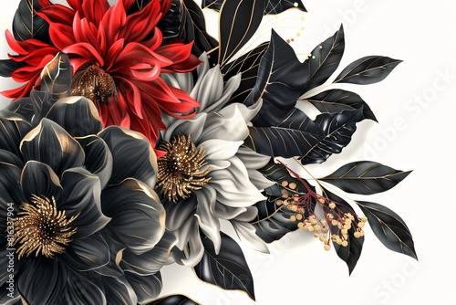 Obraz na płótnie Stylized Floral Arrangement with Colorful Flowers and Leaves w salonie