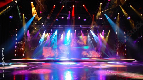Vivid Stage Lighting and Colorful Lights in a Theater