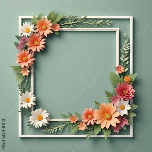 Wallpaper Mural greeting card decorated floral frame high resolution with minimal border 3D Design Torontodigital.ca