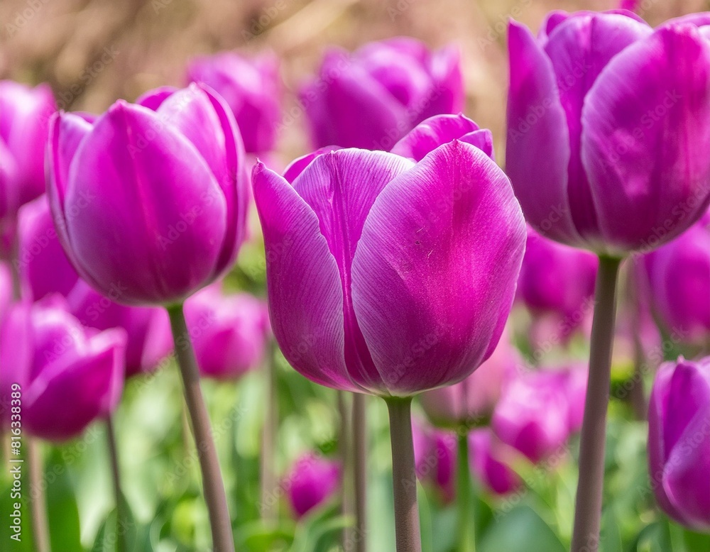 Vivid purple tulips in close up during the spring season