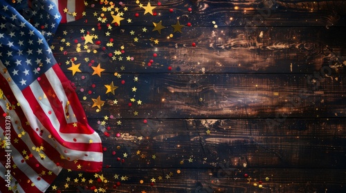 United States flag surrounded by festive decorations