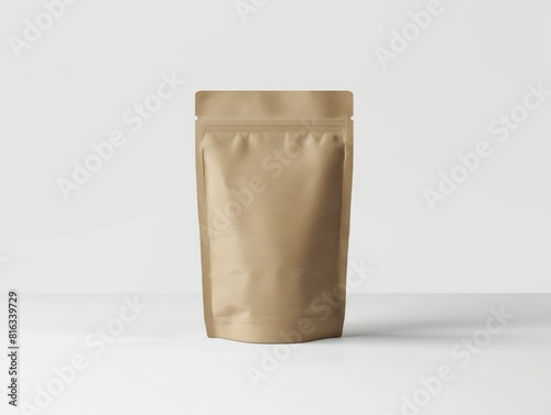 A brown kraft paper standup Pouch mock up on an isolated background, high resolution photography.