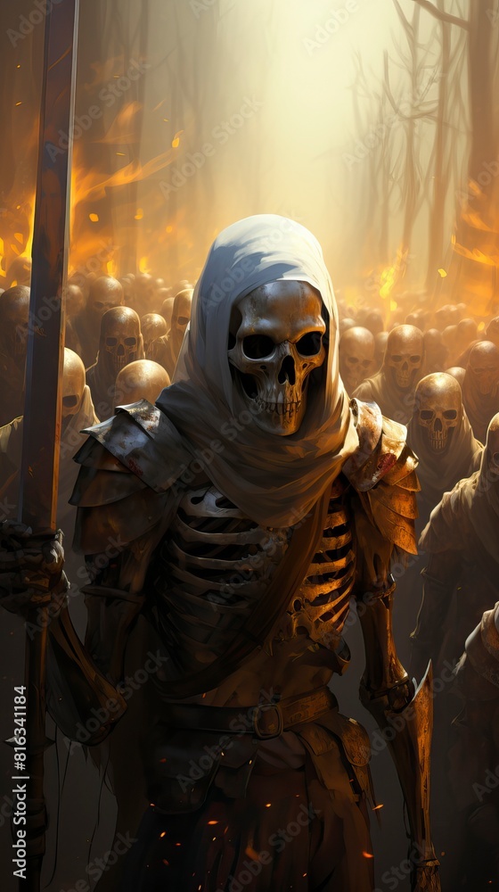 Fototapeta premium A dark sorceress raising a skeleton army