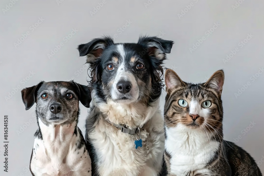 A Canine, Feline, and Human Companion Standing Together A Canine, Feline, and Human Companion Standing Together