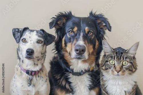 A Dog  a Cat  and a Human with Striking Eyes