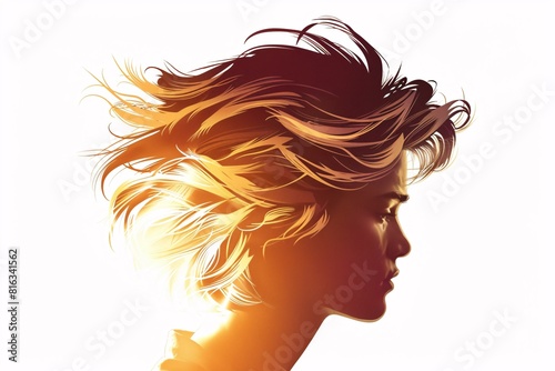 Contemporary Portrait  Woman in Silhouette with Sunburst Background