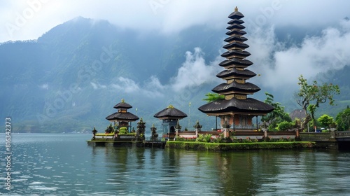 pura ulun danu bratan temple in Bali, indonesia AI generated