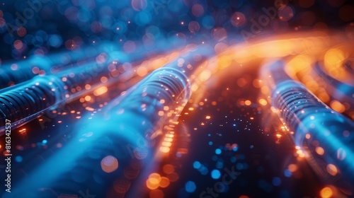Glowing Network Cables with Blue and Orange Bokeh
