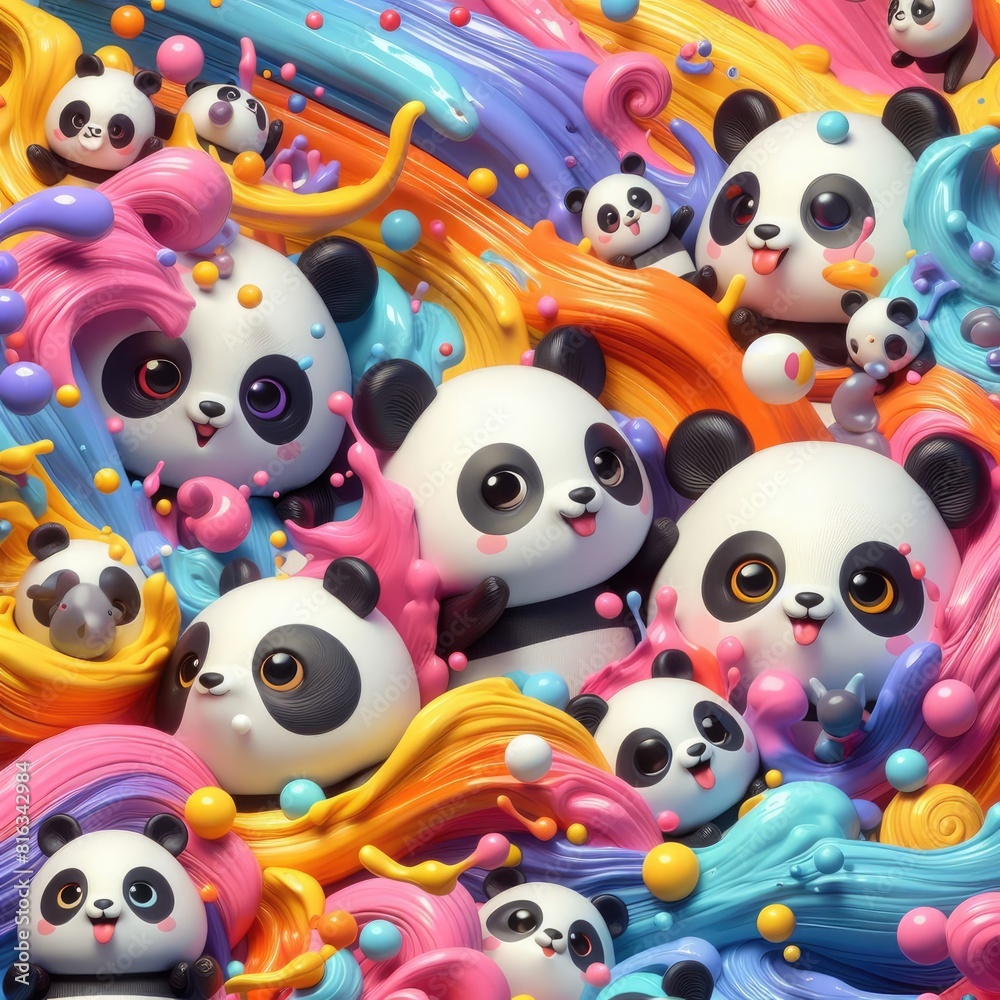 Panda-Themed Background Using Oil Paints Panda-Themed Background Using Oil Paints