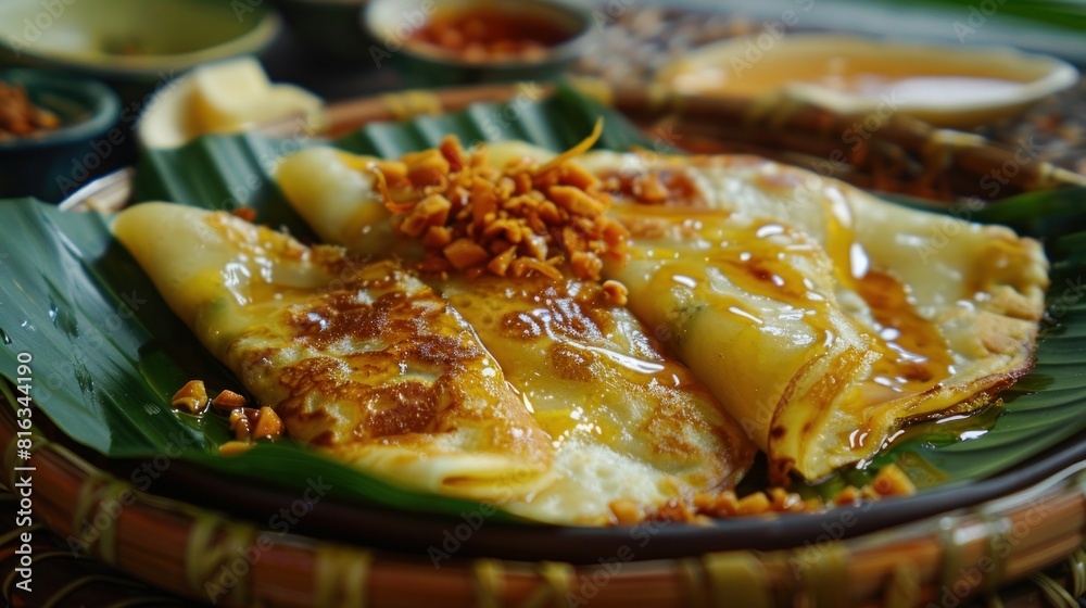 Serabi Durian. Indonesian pancake of coconut milk, flour and pandanus AI generated