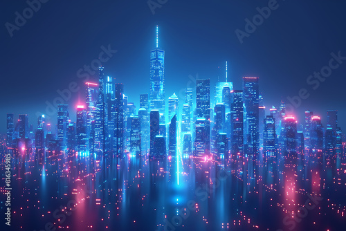 In a futuristic skyline  modern skyscrapers soar  defining the landscape of a smart city  symbolizing innovation  progress  and urban sophistication   silhouette logo in the wireframe style on a dark 