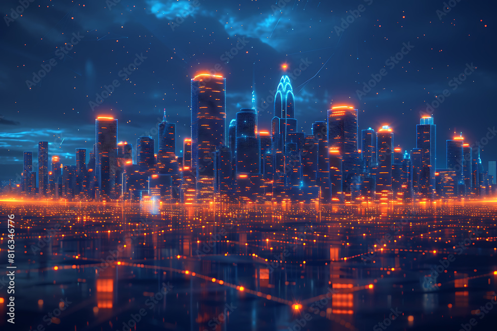 In a futuristic skyline, modern skyscrapers soar, defining the landscape of a smart city, symbolizing innovation, progress, and urban sophistication.