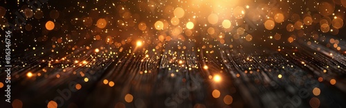 Golden New Year Fireworks on Rustic Wooden Texture - Festive Silvester Panorama Greeting Card Banner with Bokeh Lights
