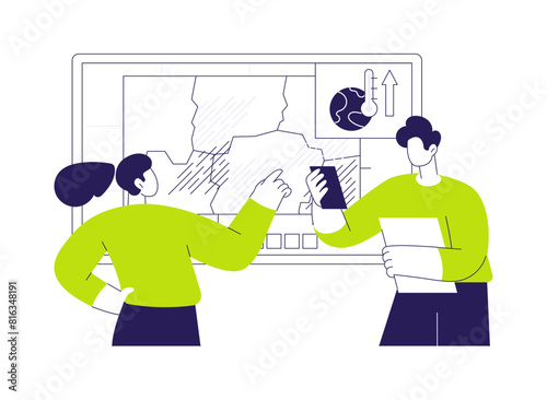 Research global temperature change abstract concept vector illustration.