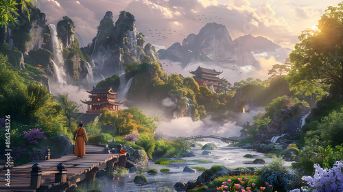 Sage in tranquillity: A harmonious resonance of nature and martial arts in a spectacular mystical scape photo