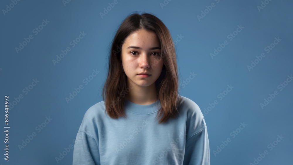 Portrait of a sad young brunette woman with acne Portrait of a sad young brunette woman with acne