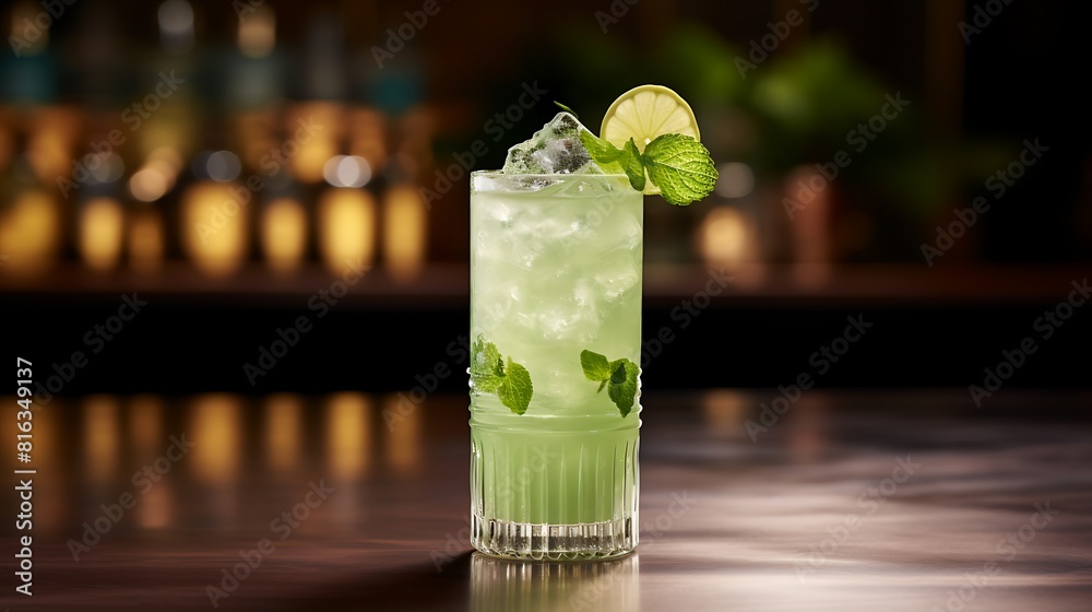 A glass of lemonade, garnished with limes and lime slice. generative ai A glass of lemonade, garnished with limes and lime slice. generative ai