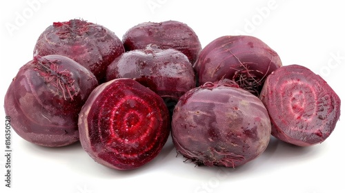 Group of six pieces of raw sweet beetroot isolated on white background