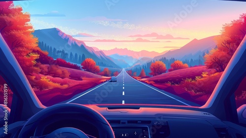 Illustration of a car journey option with a travel time of 2-3 hours depending on traffic.Style: Realistic photo