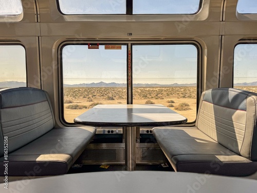 Εκτύπωση καμβά Inside Photo of the Observation Car Tables on an Amtrak Train going across Nevad