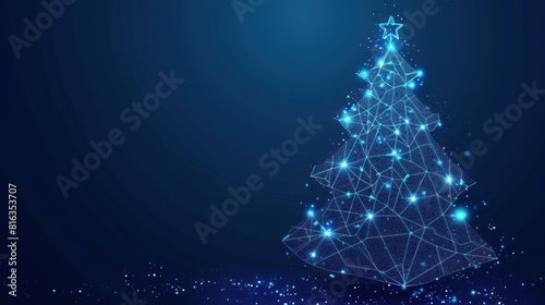 Christmas tree. Merry Christmas and happy New year. A low-poly construction consisting of concatenated lines and dots