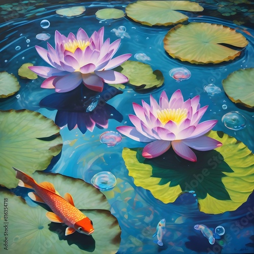 water lilies in the pond photo
