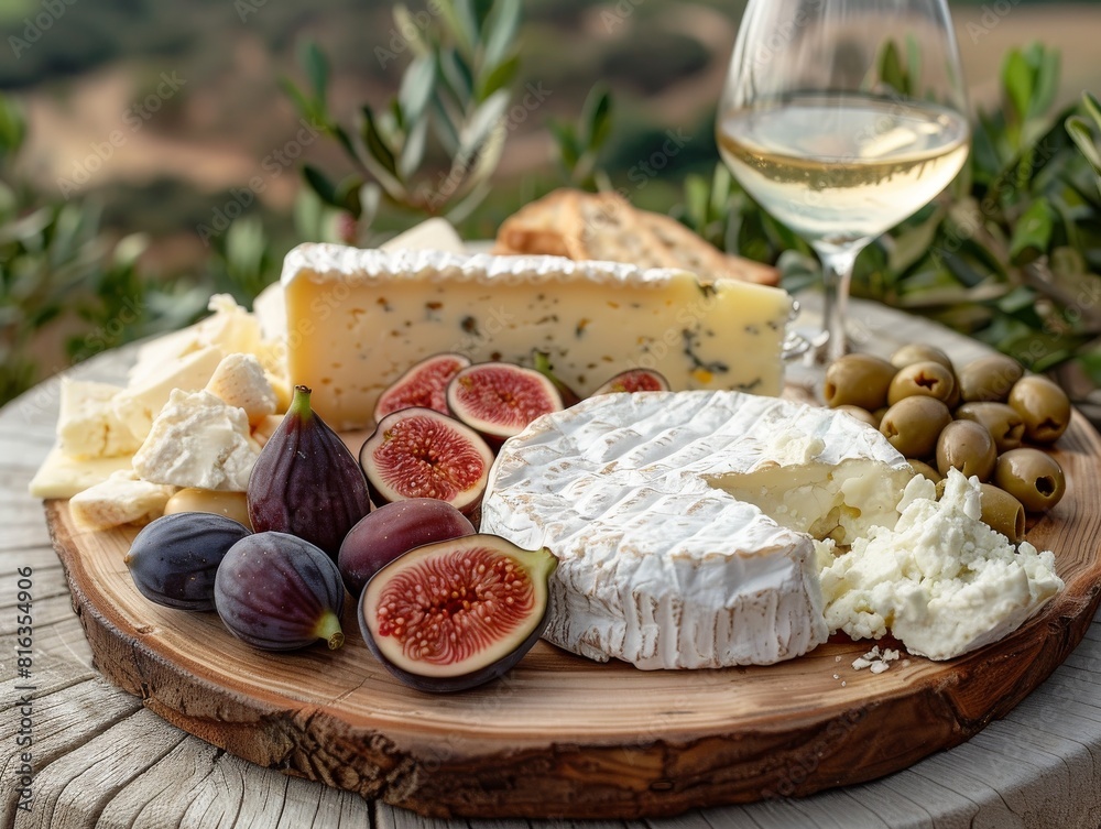 A delightful picnic with a variety of goat cheese, served with figs and wine, overlooking the French countryside. A delightful picnic with a variety of goat cheese, served with figs and wine, overlooking the French countryside.